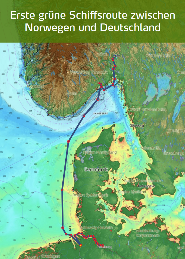 Schiffsroute zwischen Norwegen und Deutschland