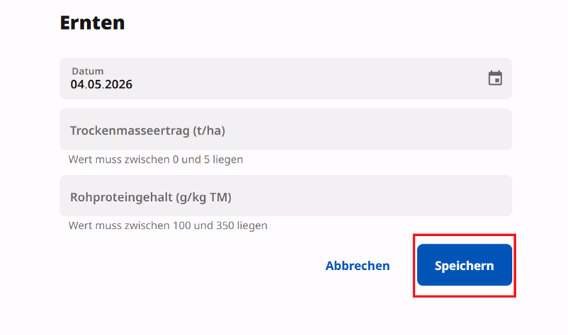 GrassN Erntedaten eintragen