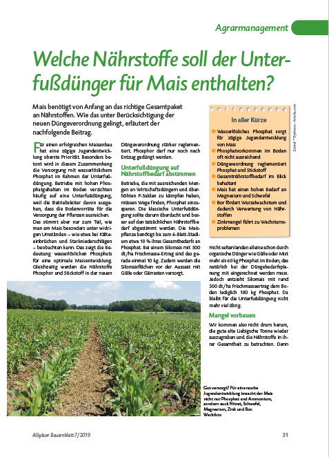 Welche Nährstoffe soll der Unterfußdünger für Mais enthalten